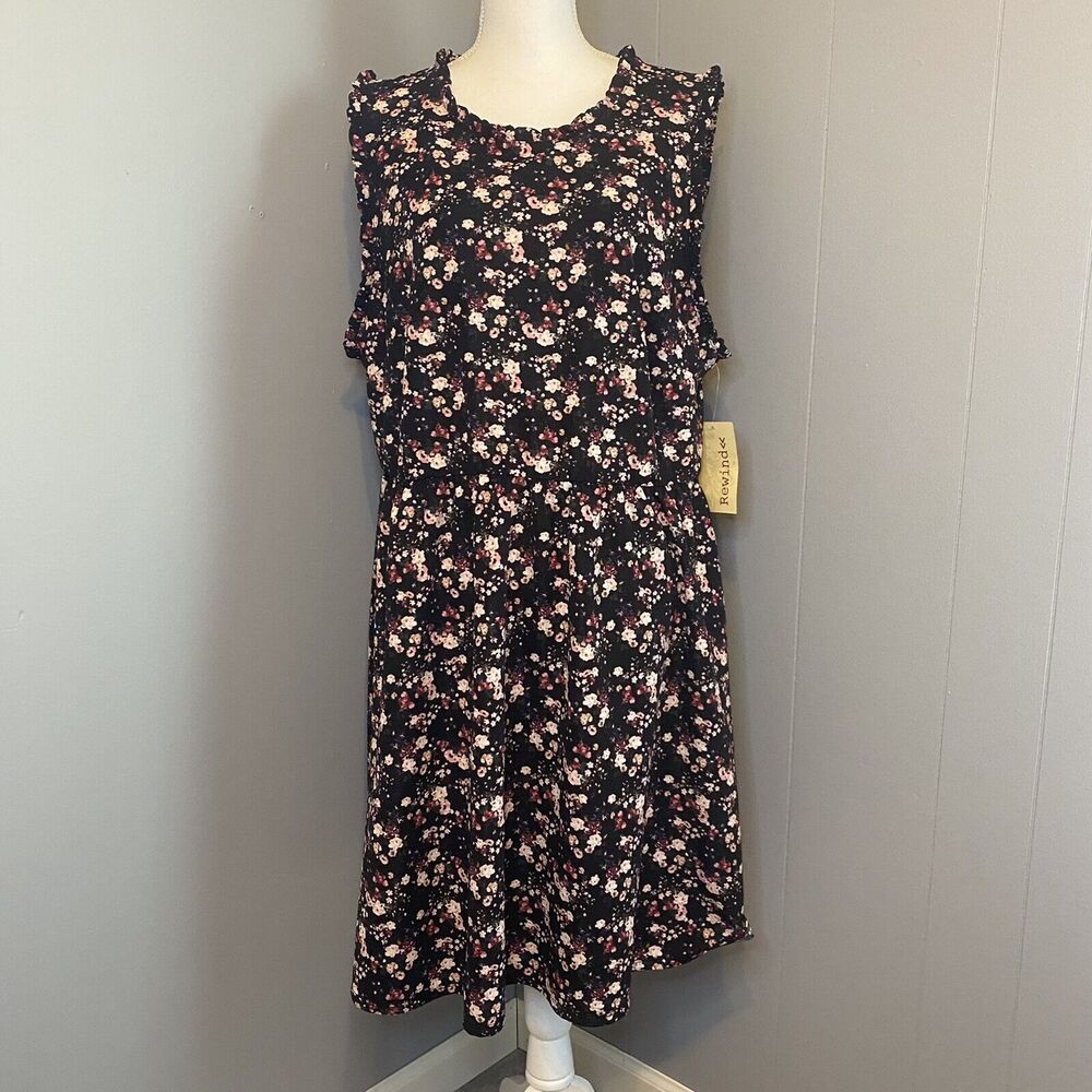 NWT Rewind Black Floral Sleeveless Dress